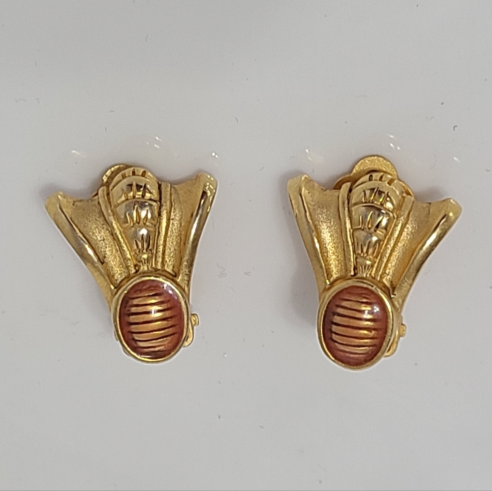 Vintage Gold Tone Costume Jewellery Bee Clip On Stud Earrings